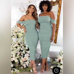 SAGE RUCHED MIDI DRESS